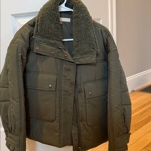 Pilcro Olive Puffer Jacket with Fleece Collar